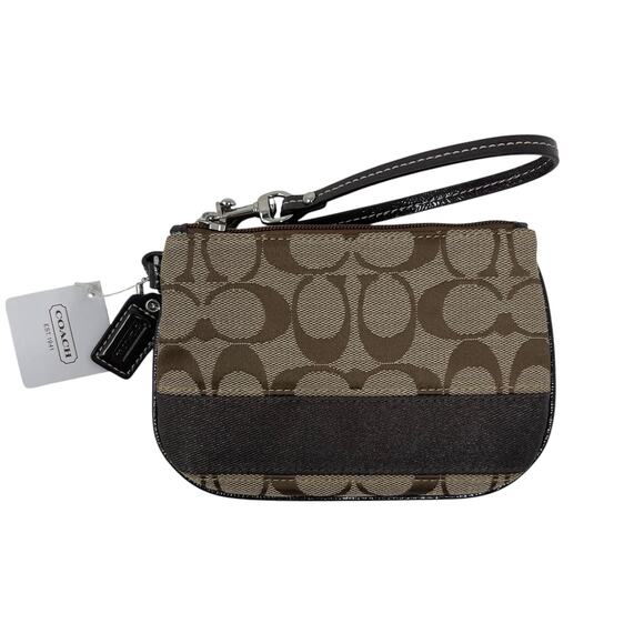 NWT COACH Signature Stripe Jacquard/Leather Wristlet - F47790 - Picture 1 of 7